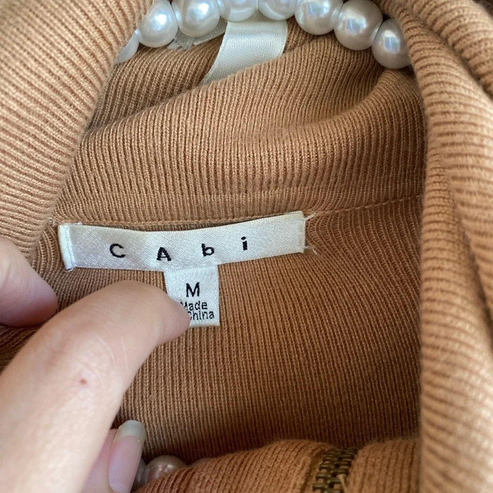 CAbi Brown Turtleneck Sweater with Fitted Silhouette lightweight